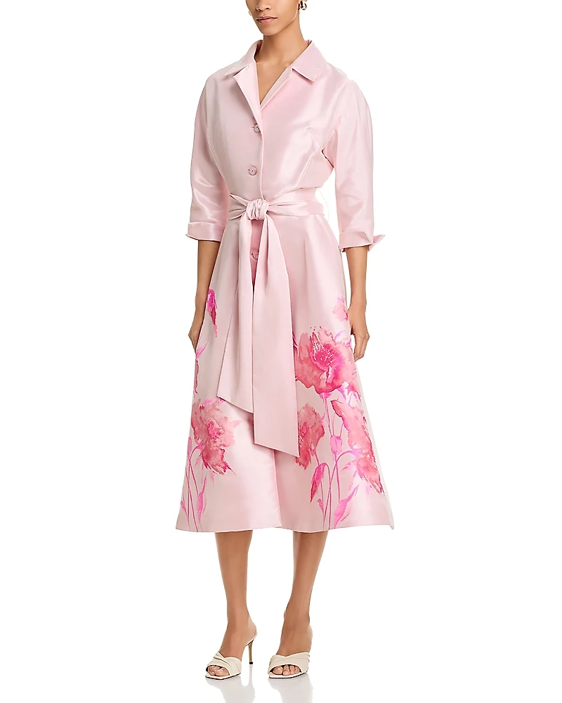 Teri Jon by Rickie Freeman Mikado Floral Print Shirt Dress