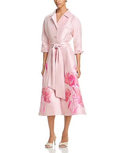 Teri Jon by Rickie Freeman Mikado Floral Print Shirt Dress