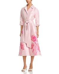 Teri Jon by Rickie Freeman Mikado Floral Print Shirt Dress