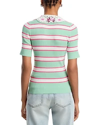 Removable Lace Collar Ribbed Knit Top