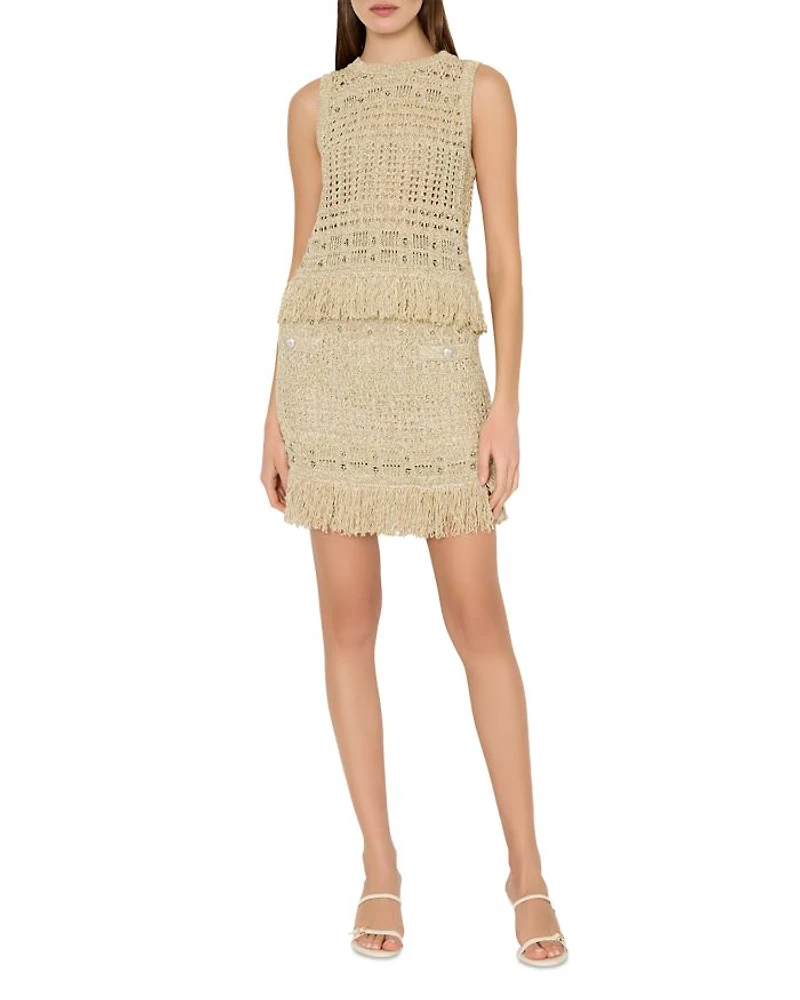Beaded Fringe Hem Knit Skirt