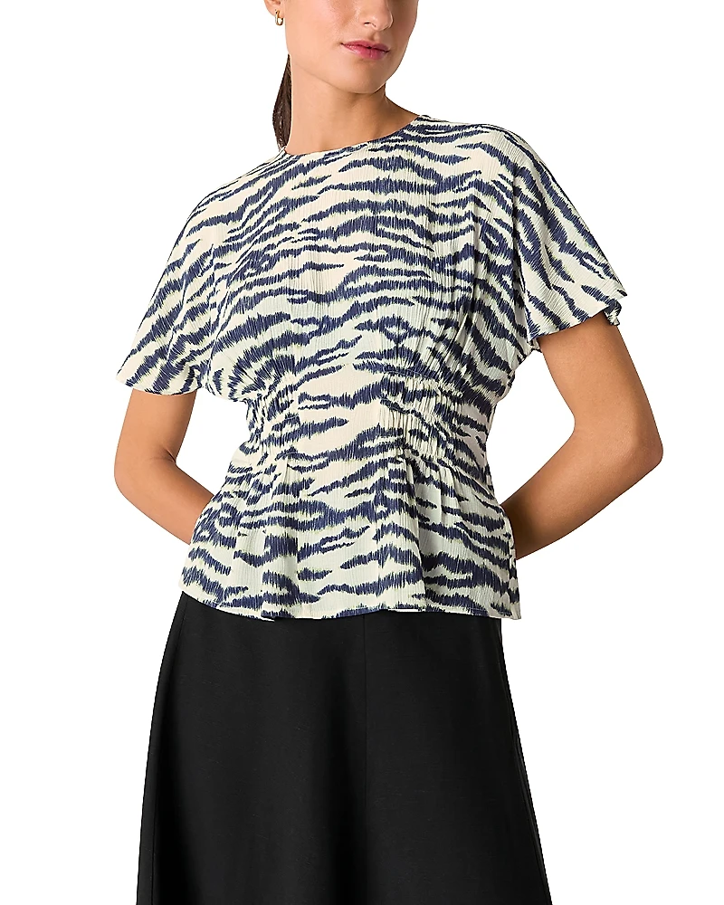 Whistles Feathered Tiger Shirred Blouse