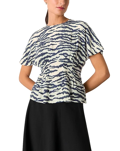 Whistles Feathered Tiger Shirred Blouse