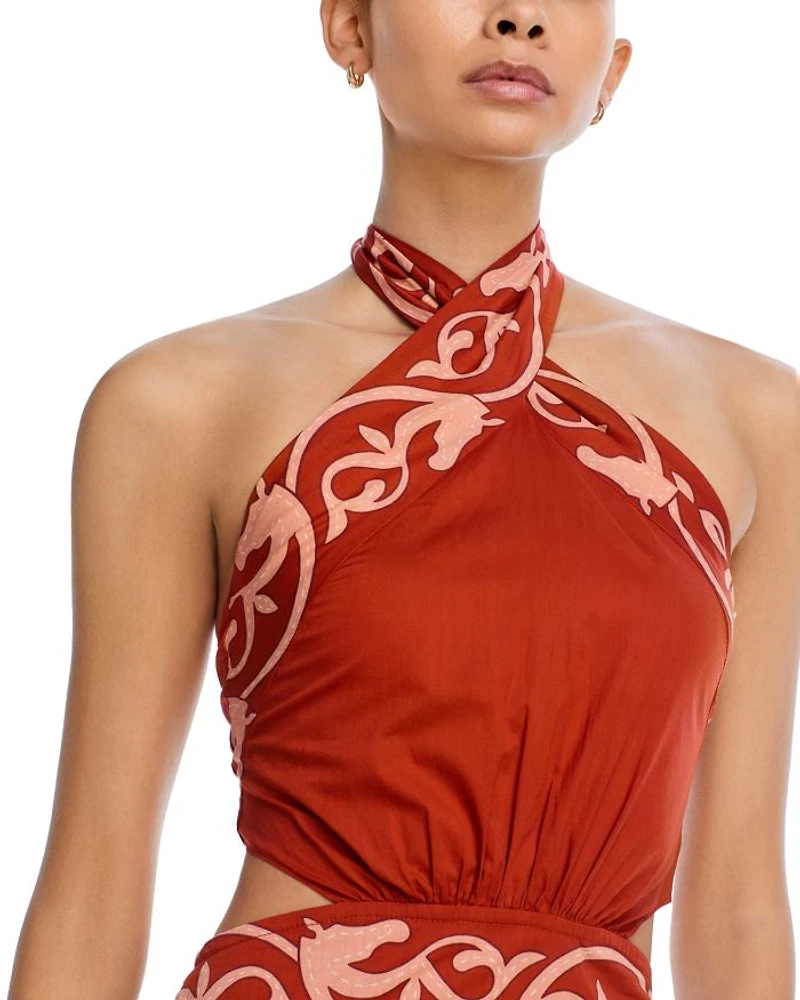 Printed Cut Out Halter Maxi Dress