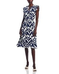 T Tahari Ruffled Trim Smocked Waist Dress