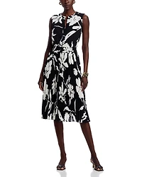 T Tahari Split Neck Floral Print Dress