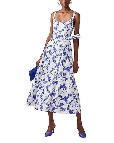 Carolina Herrera Sleeveless Scoop Neck Midi Dress with Sash