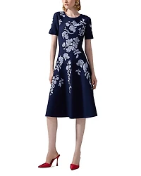 Carolina Herrera Short Sleeve Floral Jacquard Dress