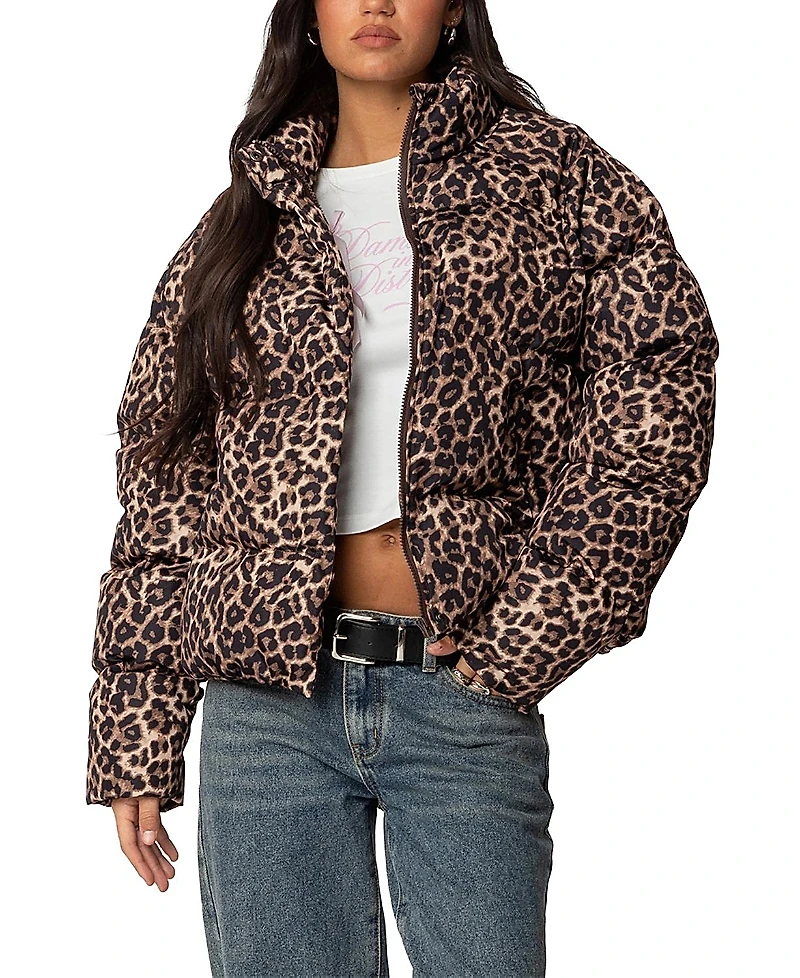 Edikted Dalya Leopard Printed Puffer Jacket