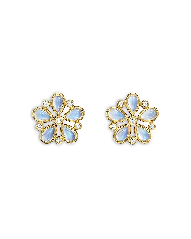 Temple St. Clair 18K Yellow Gold Fj Blue Moonstone & Diamond Luna Flower Stud Earrings