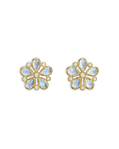 Temple St. Clair 18K Yellow Gold Fj Blue Moonstone & Diamond Luna Flower Stud Earrings