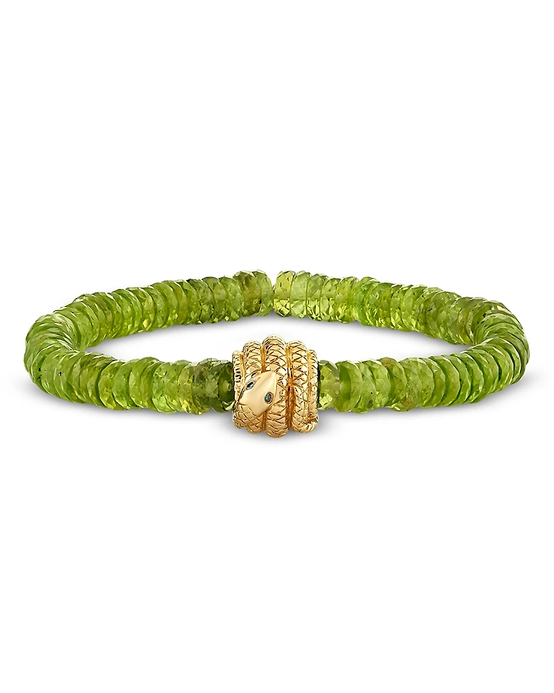 Sydney Evan 14K Yellow Gold Peridot & Diamond Accent Snake Beaded Stretch Bracelet