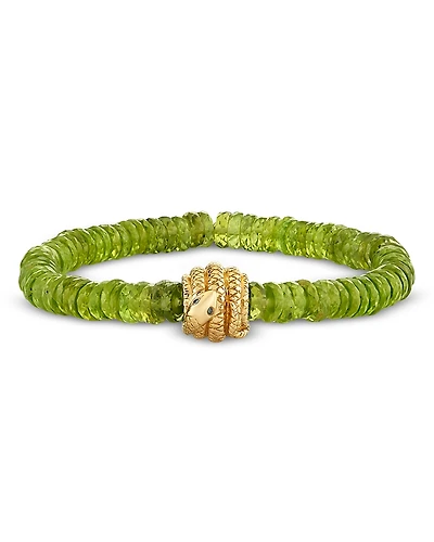 Sydney Evan 14K Yellow Gold Peridot & Diamond Accent Snake Beaded Stretch Bracelet