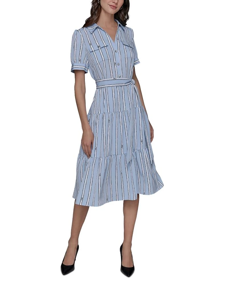 Striped Belted Shirt Dress