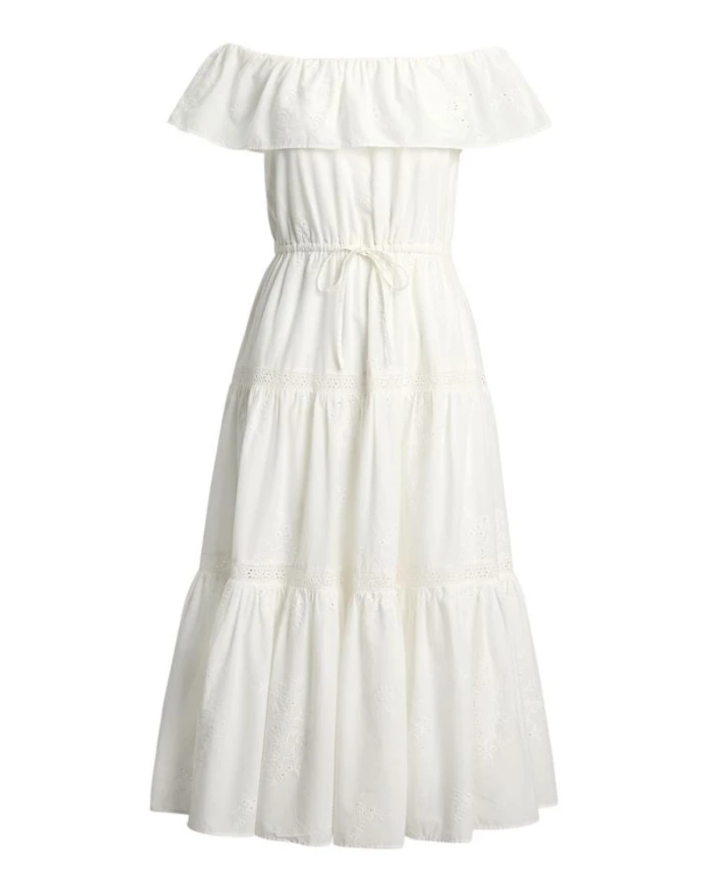 Cotton Off The Shoulder Tiered Dress
