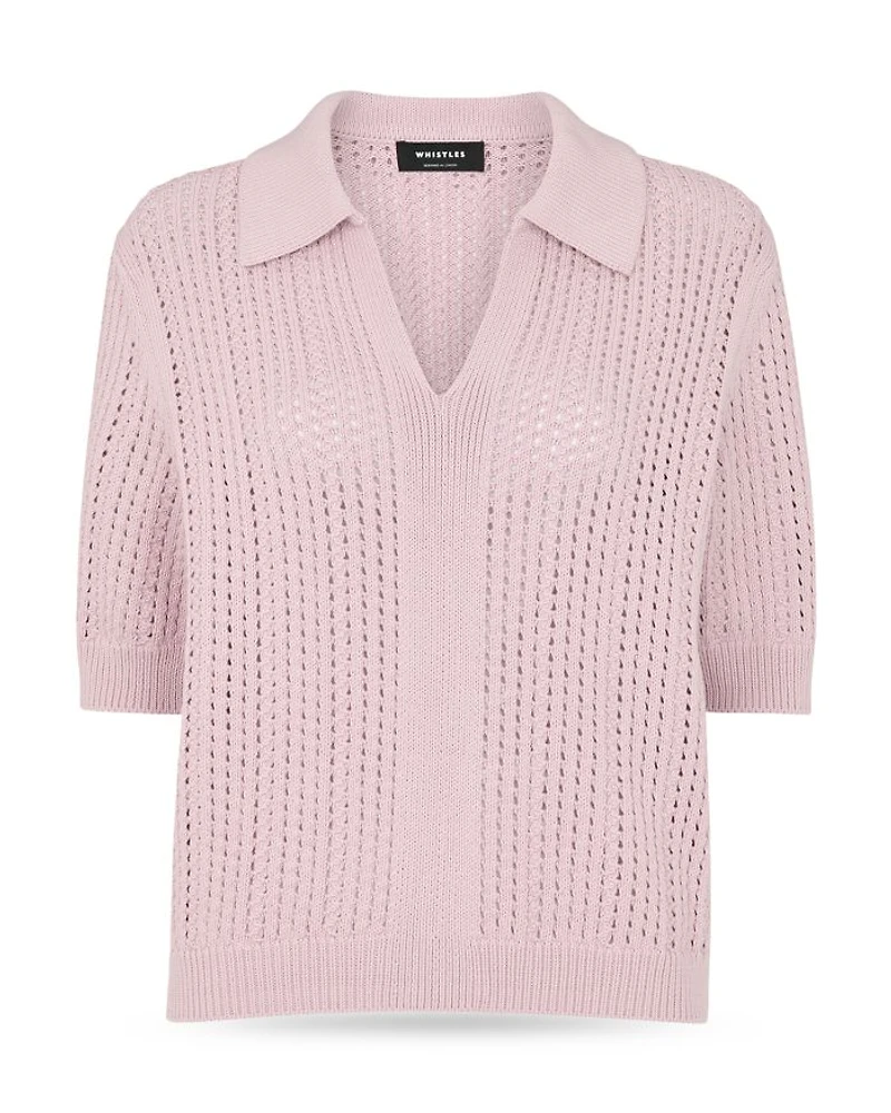Pointelle Collar Detail Knit Sweater