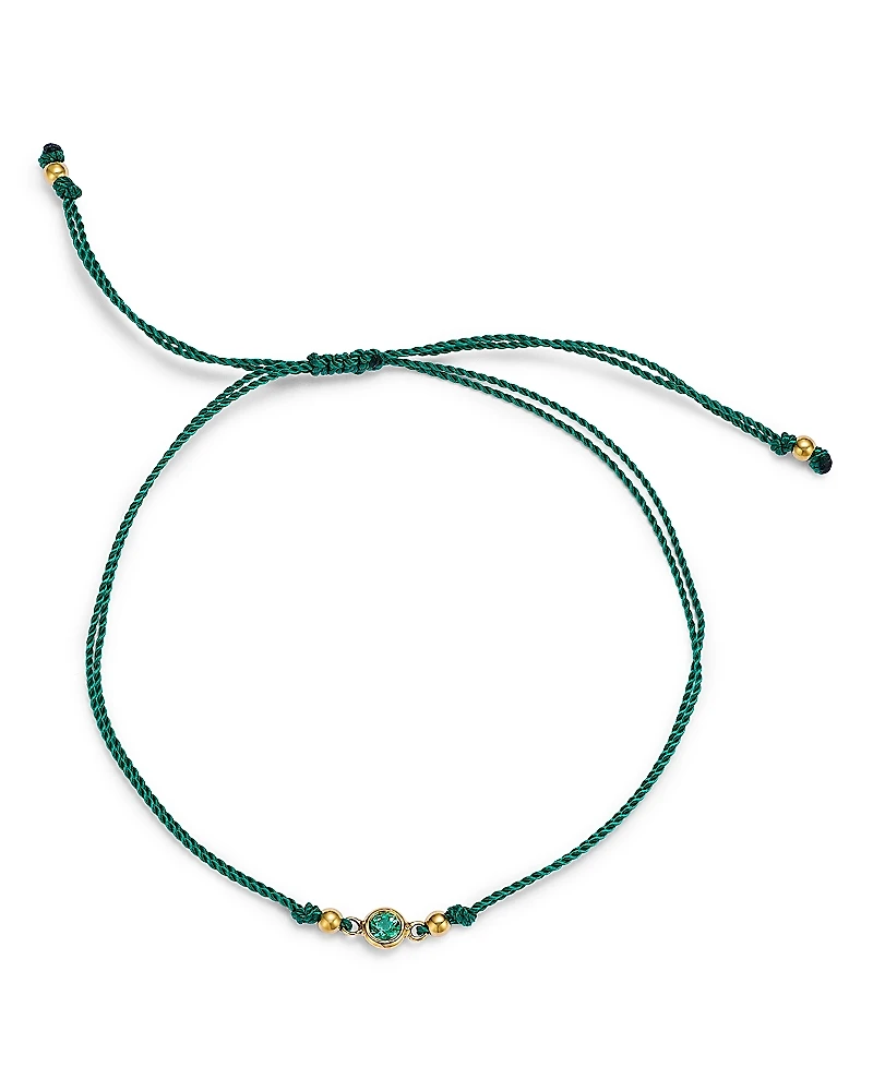 Zoe Chicco 14K Yellow Gold Birthstones Emerald Silk Cord Slider Bracelet