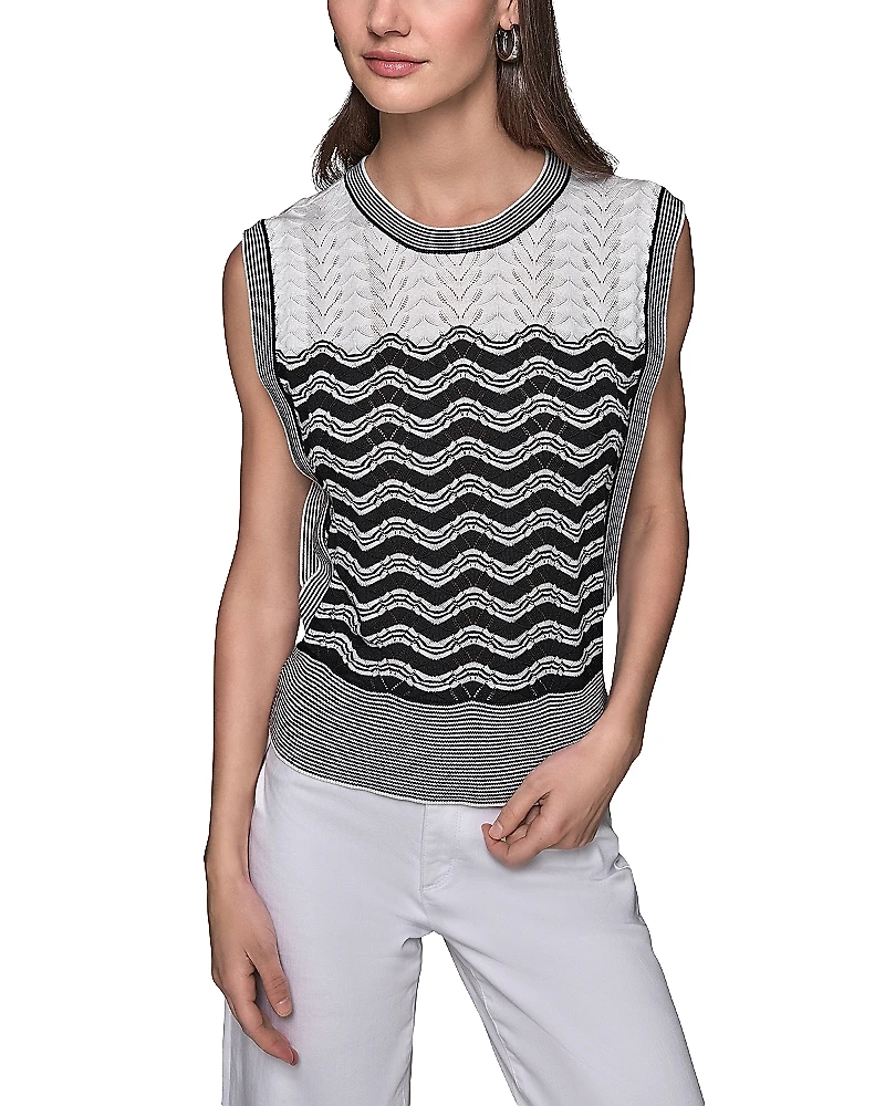 Karl Lagerfeld Paris Geometric Pointelle Knit Sleeveless Sweater