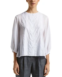 Pintuck Collarless Blouse