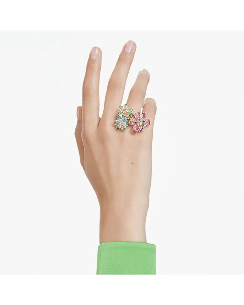 Idyllia Multicolor Crystal Flower Triple Row Ring