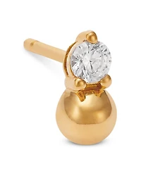 Diamond & Polished Bead Stud Earrings in 14K Yellow Gold, 0.2 tcw