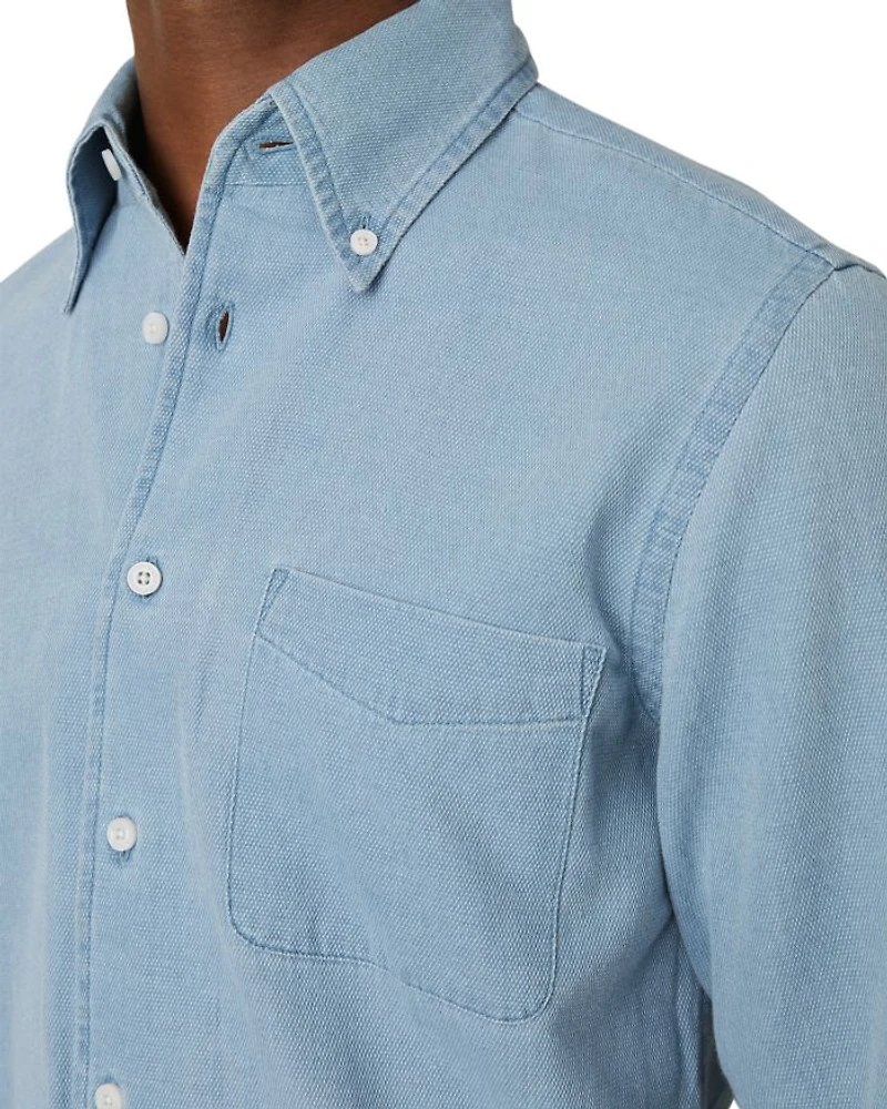 Minoa Chambray Piqué Jersey Button Down Shirt