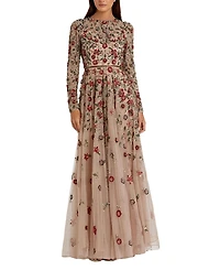 Mac Duggal Embellished High Neck Long Sleeve A Line Gown