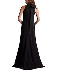 Sims Taffeta Shoulder Bow Halter Gown