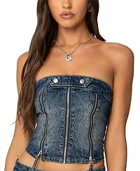 Edikted Guinevere Zip Washed Denim Top