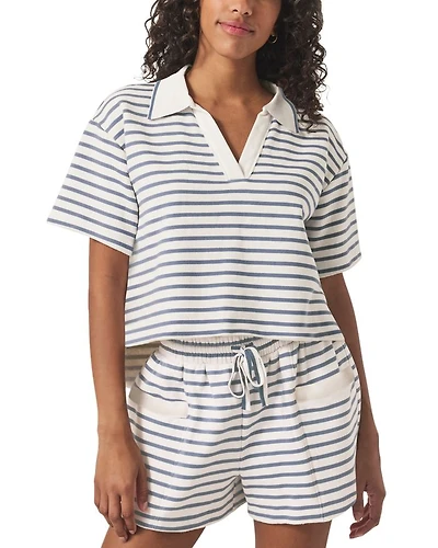 Cassie Terry Striped Polo Top