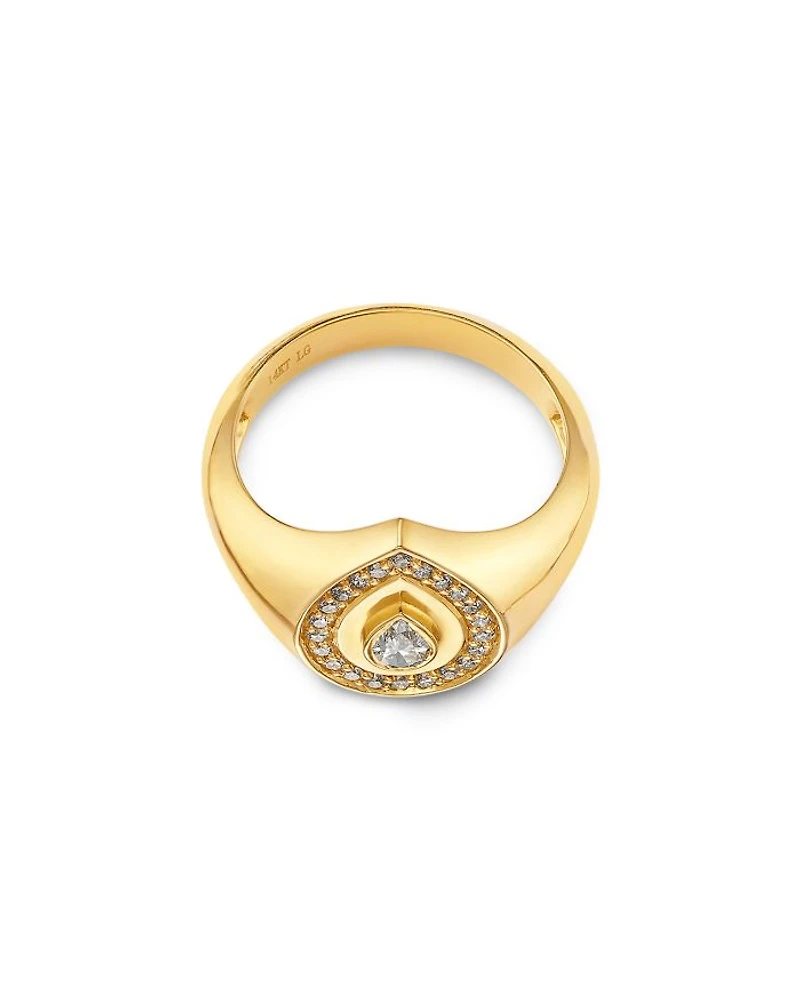 Pear Halo Lab Grown Diamond Signet Ring in 14K Yellow Gold, 0.4 tcw