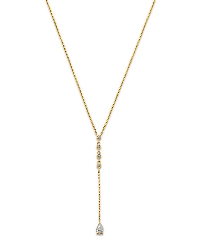 Moon & Meadow 14K Yellow Gold Lab Grown Diamond Round & Pear Cut Lariat Necklace, 16"