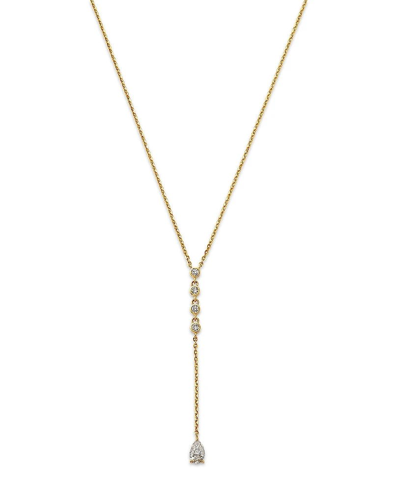 Moon & Meadow 14K Yellow Gold Lab Grown Diamond Round & Pear Cut Lariat Necklace, 16