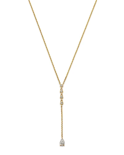 Moon & Meadow 14K Yellow Gold Lab Grown Diamond Round & Pear Cut Lariat Necklace, 16