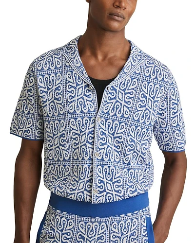River Short Sleeve Cuban Moroccan Tile Print Shirt