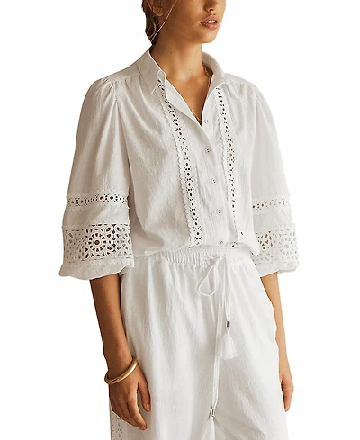 Aur OceA Bianca Lace Trim Billow Sleeve Blouse