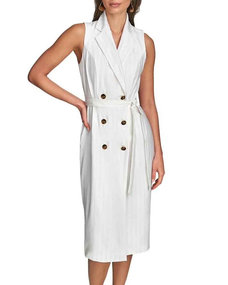 Pinstripe Belted Jacket Dress