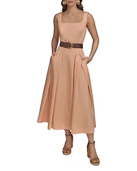 Donna Karan Square Neck Belted A-Line Dress