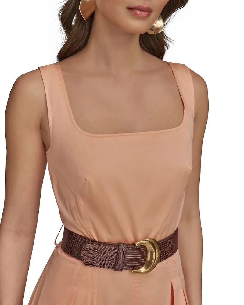 Square Neck Belted A-Line Dress