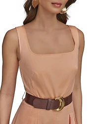 Square Neck Belted A-Line Dress