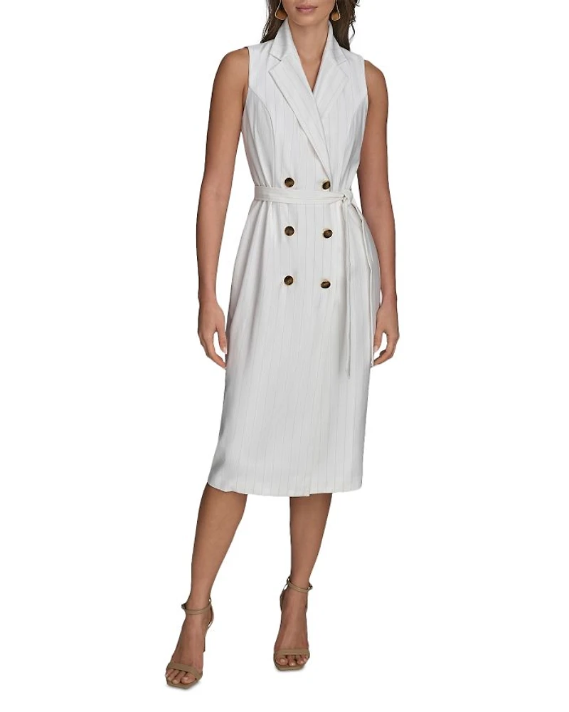 Pinstripe Belted Jacket Dress