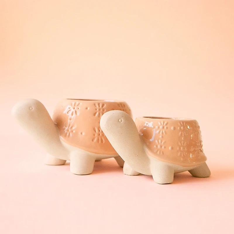 Jungle Club Sunset Turtle Planters, Set of 2