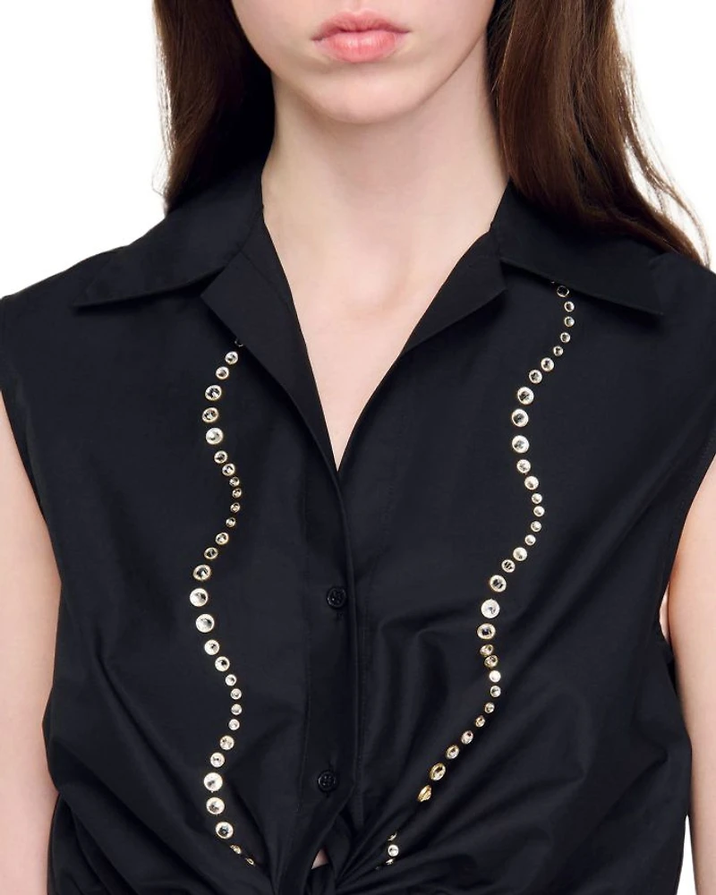 Rhinestone Cropped Shirt