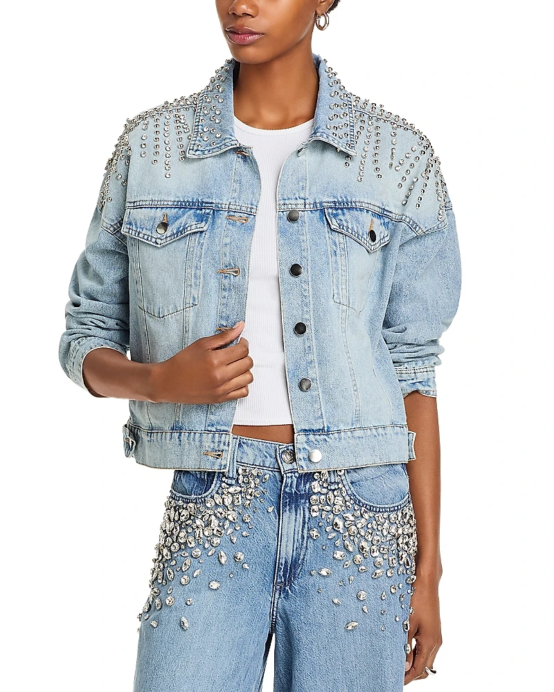 Aqua Embellished Denim Jacket - Exclusive