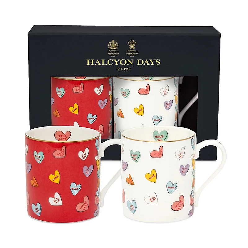 Halcyon Days Love Hearts Mugs, Set of 2