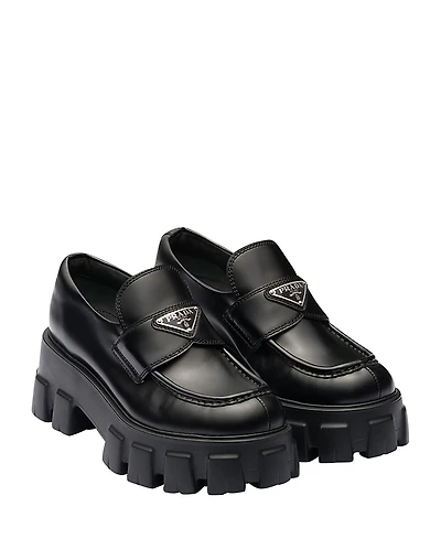 Prada Women's Brushed Leather Monolith Loafers