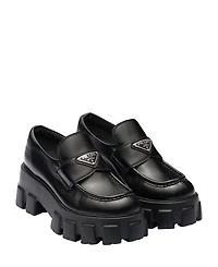 Prada Women's Brushed Leather Monolith Loafers