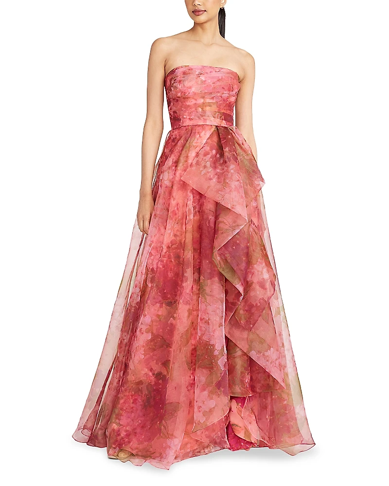 Theia Fahreta Floral Strapless Gown