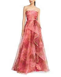 Theia Fahreta Floral Strapless Gown