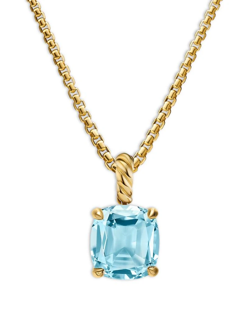 Marbella Pendant 18K Yellow Gold with Sky Blue Topaz or Prasiolite, 12mm